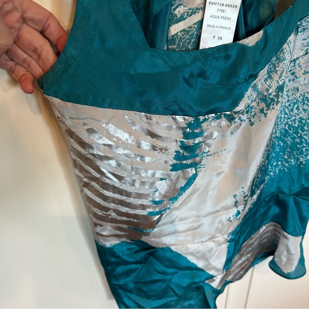 Chloe France Designer Women’s Silk Metallic Blouse Tank Aqua Fresh L7661 EU 36 4 - Picture 8 of 9